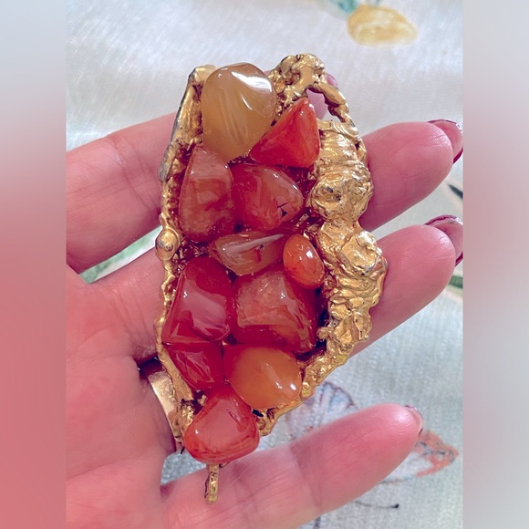 Carnelian Stone Cluster Gold Pendant - Picture 3 of 7